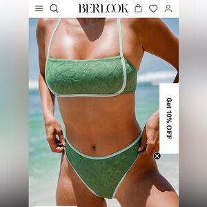 Berlook Dark Green Jacquard Bikini with cover-up skirt bottom included